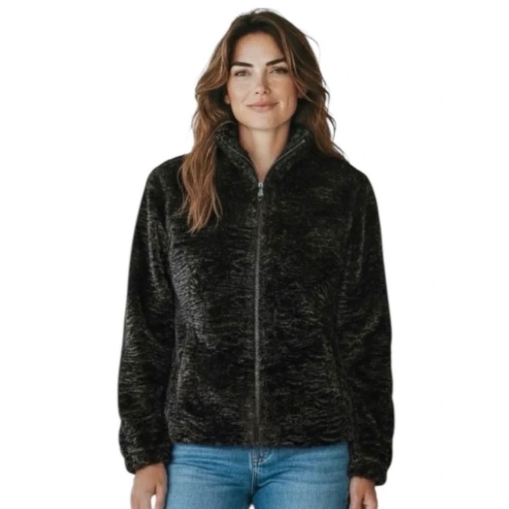 Chico's Design Vintage Faux Fur Full Zip Jacket Brown Black Size 1 S/M